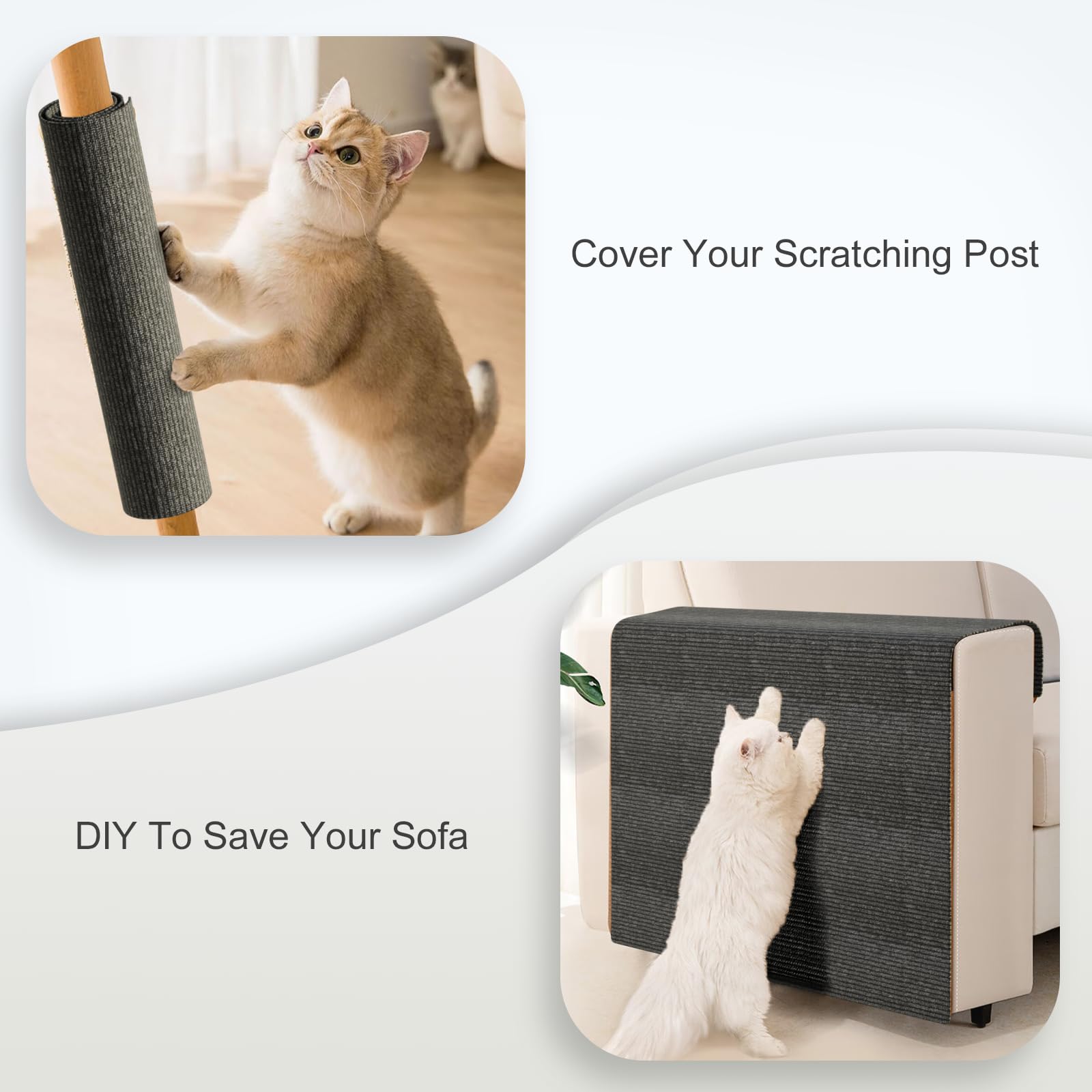 Tappetino Antigraffio Per Gatti Autoadesivo 40x210 Cm - Grigio Chiaro - Proteggi Mobili - 4