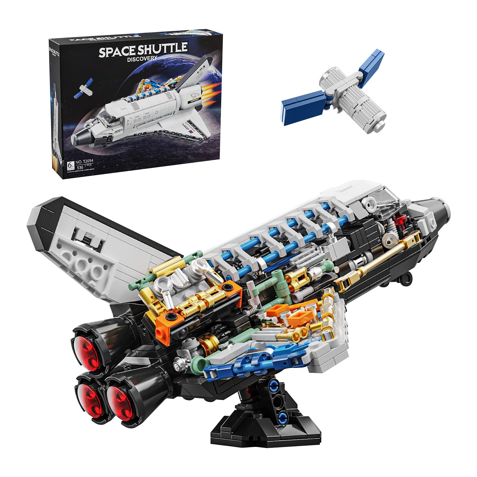 PHOEWON Space Shuttle Building Set,536PCS Space Exploration Shuttle Construction Toys,Stretchable Satellite & Translucent Cockpit Design,Collectible Display Model Kits Gifts for 6+ Boys Girls Adults
