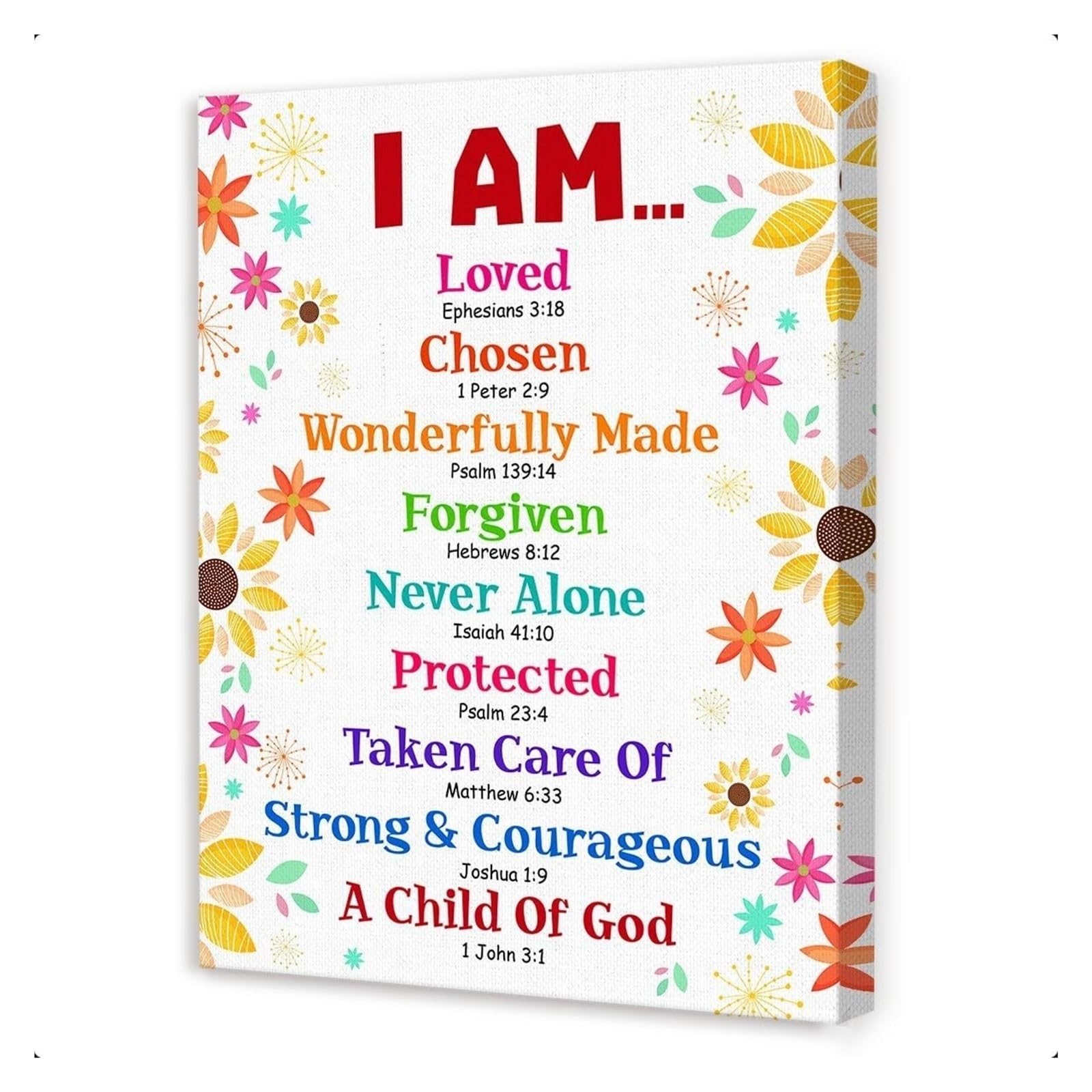 LLBOGRGGN Biblical Affirmations Wall-Art for I Am Loved Christian Canvas Nursery Classroom Sunday School Decor(Framed,08x12inch(20x30cm))
