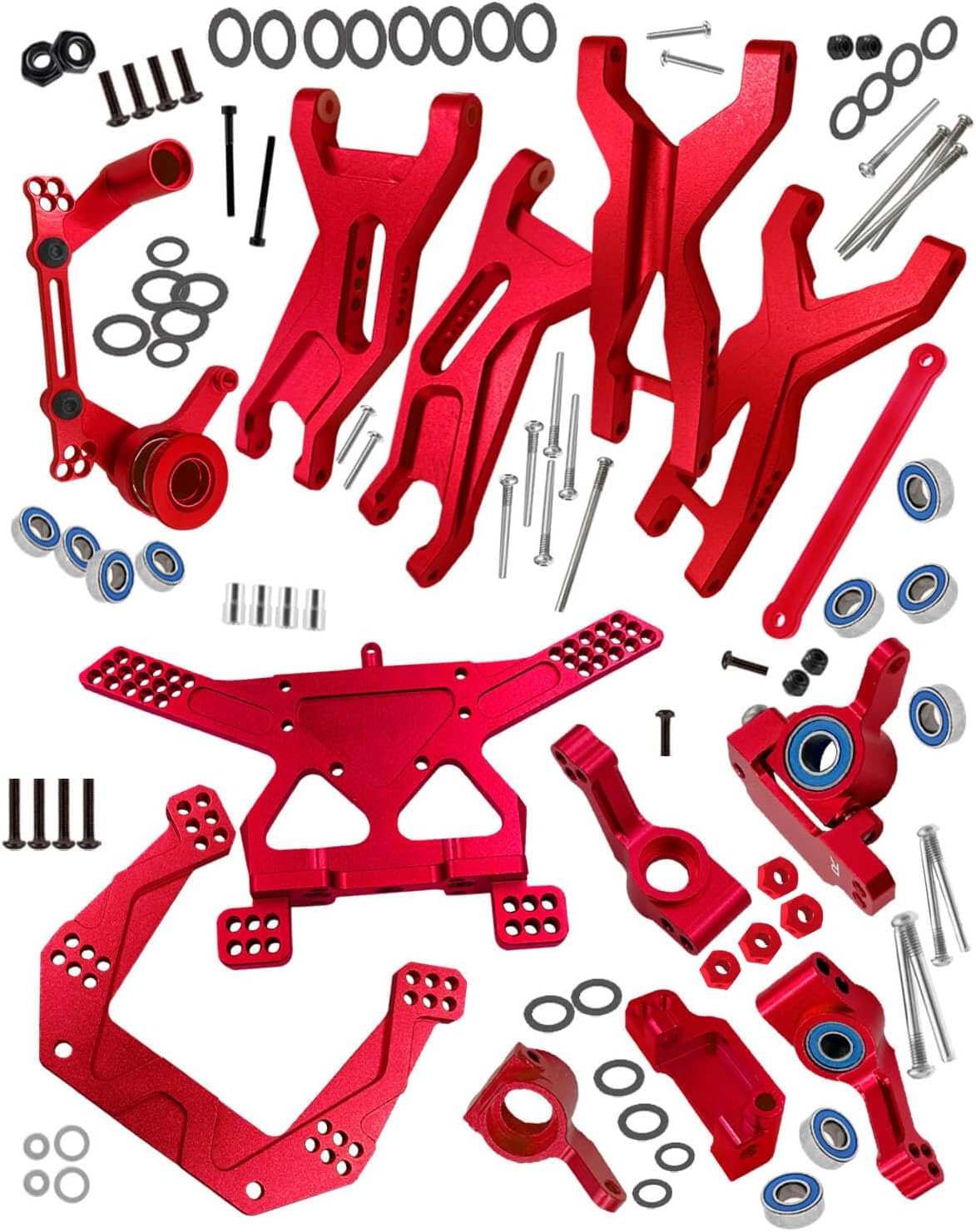 Upgrades Part for 1/10 Slash 2WD VXL,Aluminium Suspension Arm,Shocks Tower,Steering Blocks,Caster Block,Rear Stub Axle Carriers,Steering Bellcranks Hops Up,Red