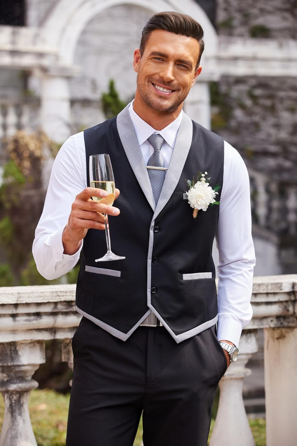 COOFANDY Men's Suit Vest Slim Fit Formal Business Dress Vest Casual Wedding Waistcoat - Image 4