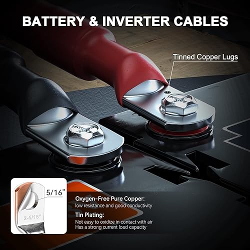 Miniatura 6 de Inversor solar de 3000 W de onda sinusoidal pura de 24 V a 120 V y 2 AWG Cables inversores de batería de 1 pie rojo+1 pie negro