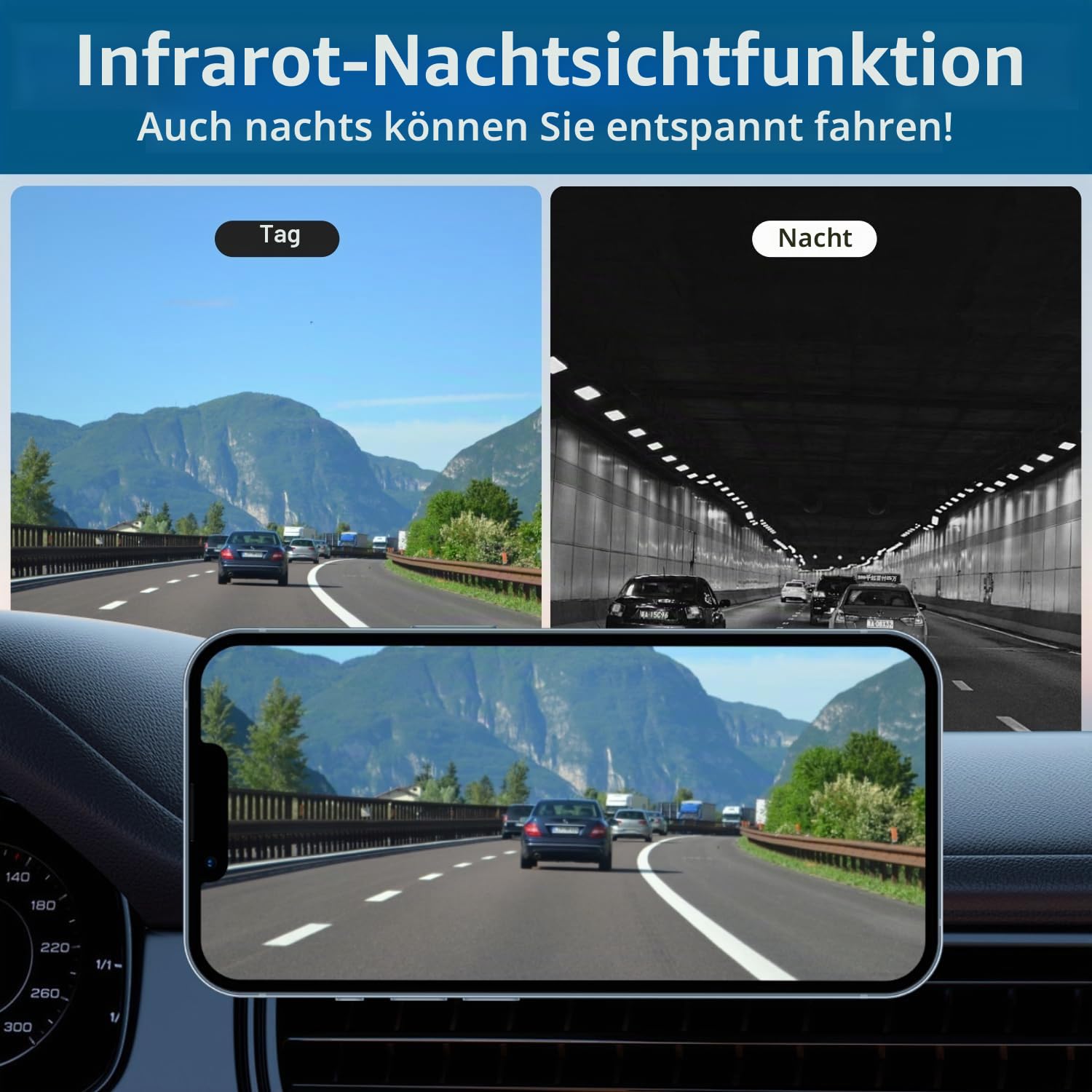 Rückfahrkamera Kabellos Nachtsicht IP68 Wasserdicht Magnetisch WiFi für Auto Smartphone APP