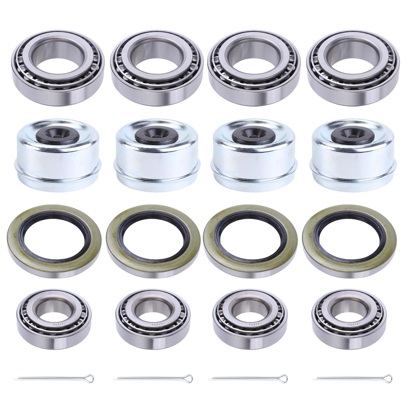 4Pack Trailer Hub Wheel Bearing Kits 14125 25580 8 Lug 2.250'' 5200-7000lb Axles 14276 25520 with Double Lip Grease Seals 10-36 22333TB Boat Trailer Wheel Bearing Kit