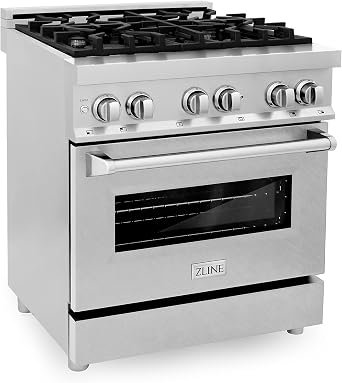 ZLINE 30 in. 4.0 cu. ft. Legacy Dual Fuel Range with 4 Burner Gas Cooktop and Electric Convection Oven in Stainless Steel with Satin Stainless Steel Door RA-SN-30