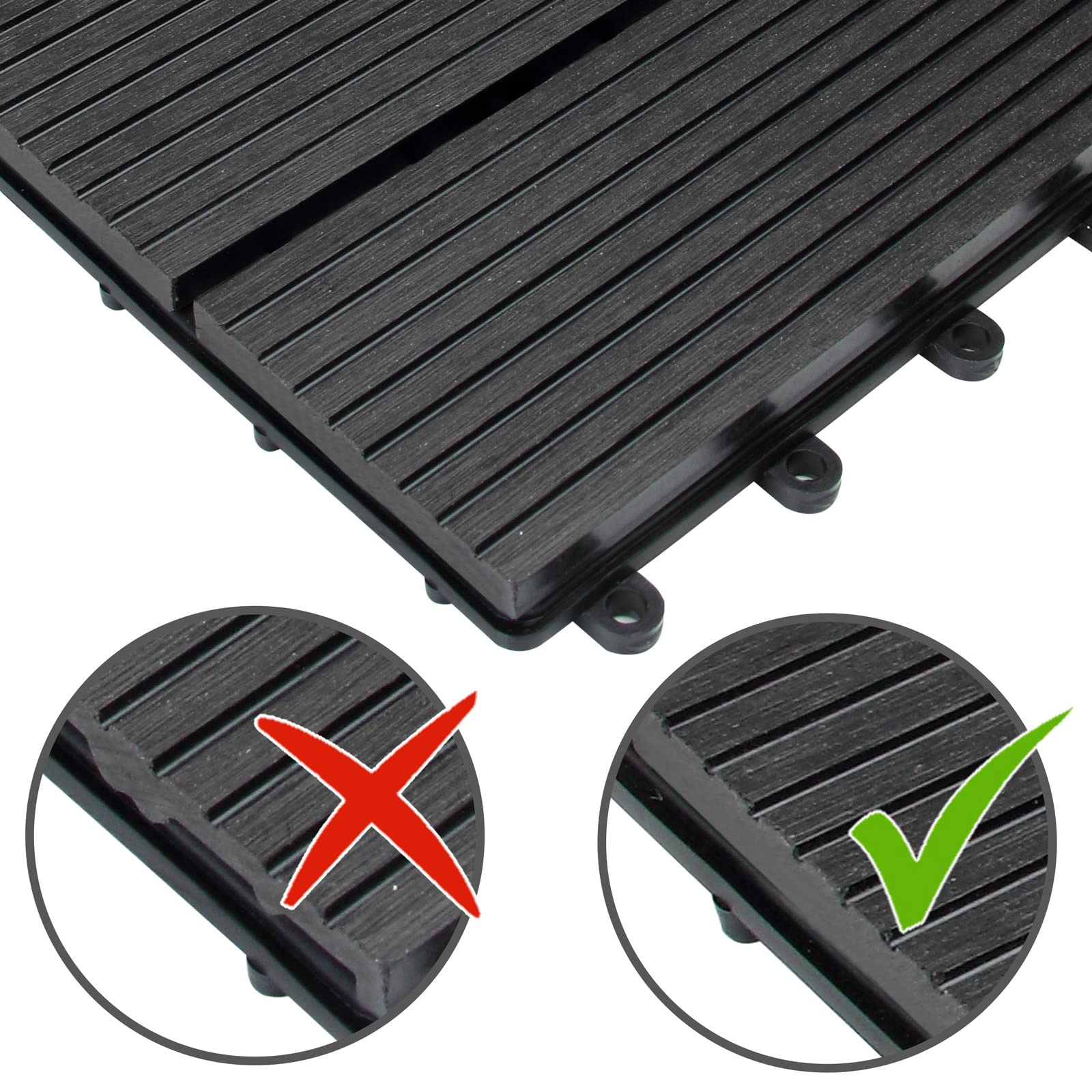 CASARIA® Set Baldosas Jardín Exterior WPC 30x30cm Losetas Madera Antideslizantes con Drenaje Suelo Terraza Balcón Sistema Click Aspecto Madera 4 Tablones Resistente a la Intemperie Antracita 1m²