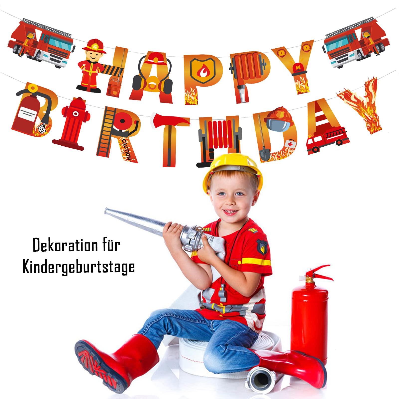 Feuerwehrmann Happy Birthday Banner Aus Sackleinen - Wiederverwendbare Partygirlande