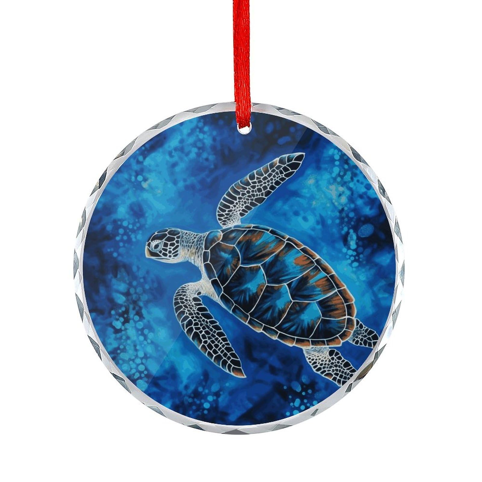 Btcowzrv Style Sea Turtle-Blue Round Ornament Hanging Pendant Decor