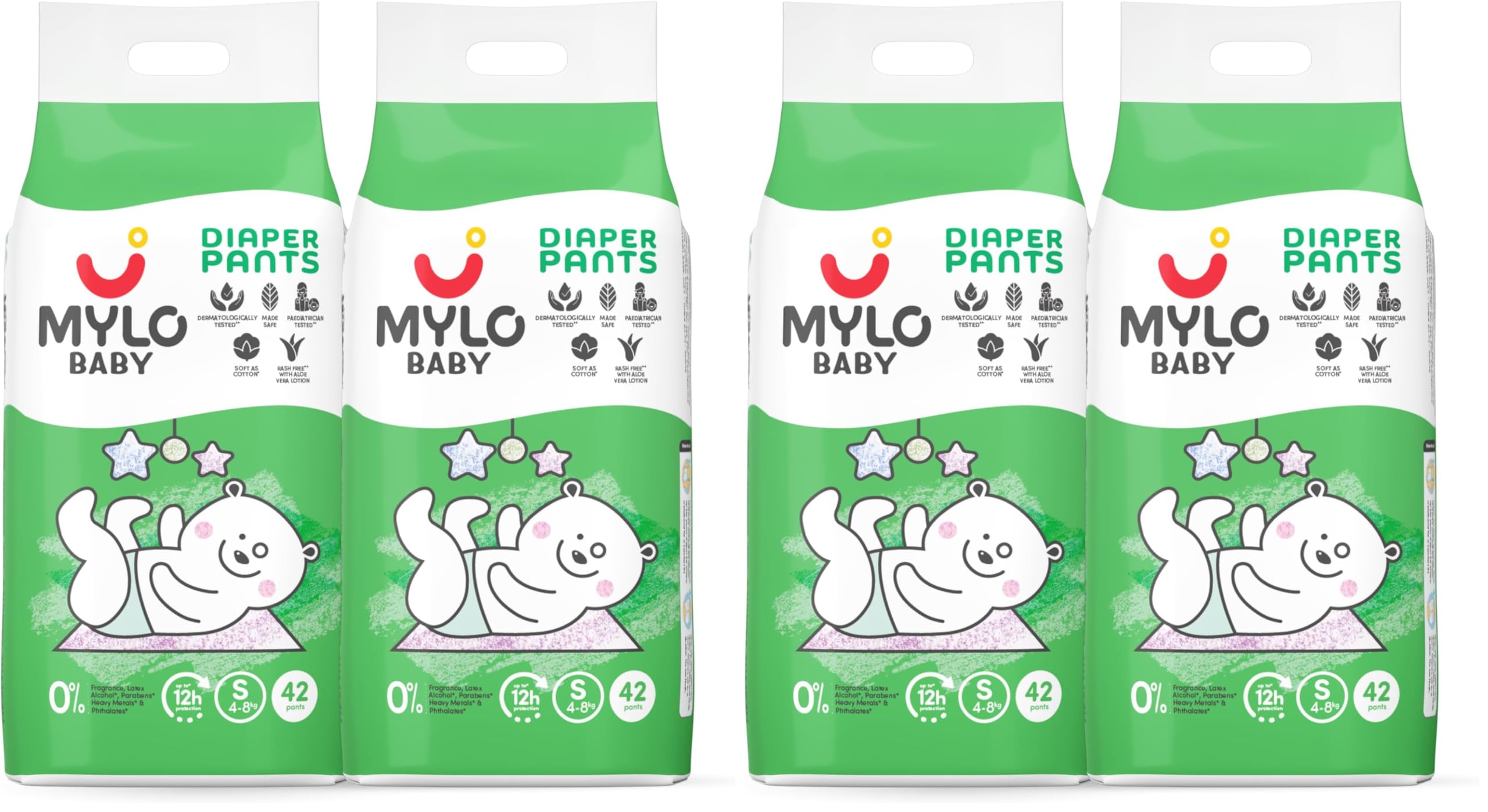 Mylo Baby Diaper Pants Small (S) Size 4-8 kgs (84 count) Leak Proof | Lightweight | Rash Free | Upto 12 Hours Protection | ADL Technology | with Aloe Vera Lotion (42 Count, Pack of 4)-image-17