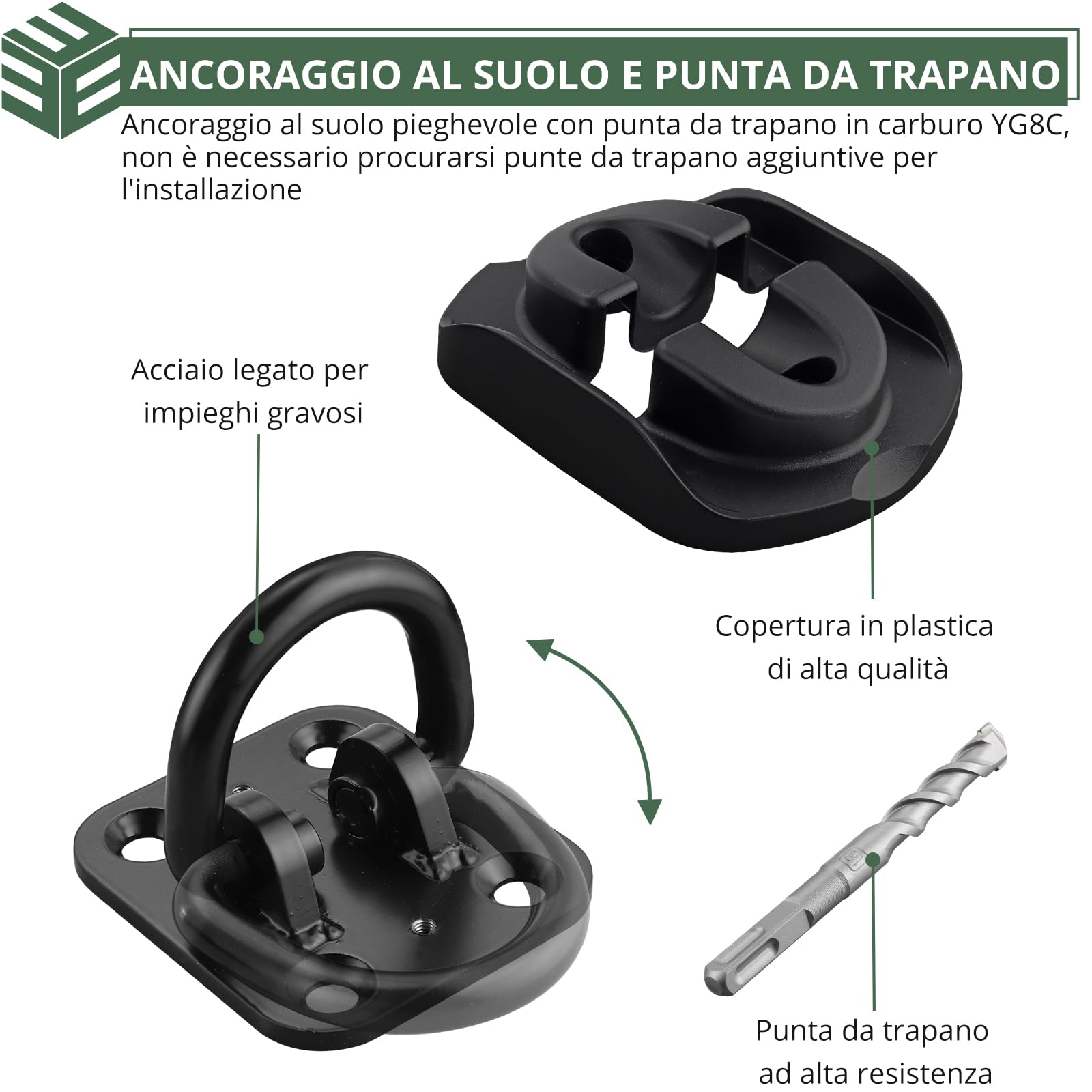 EYPINS Ancoraggio Antifurto Moto con Punta da 16mm Inclusa,Pesante a 4 Punti Fissaggio, Struttura Rinforzata in Acciaio,4 Bulloni a Espansione,Ancoraggio Pieghevole Universale per Bici, Scooter e Moto