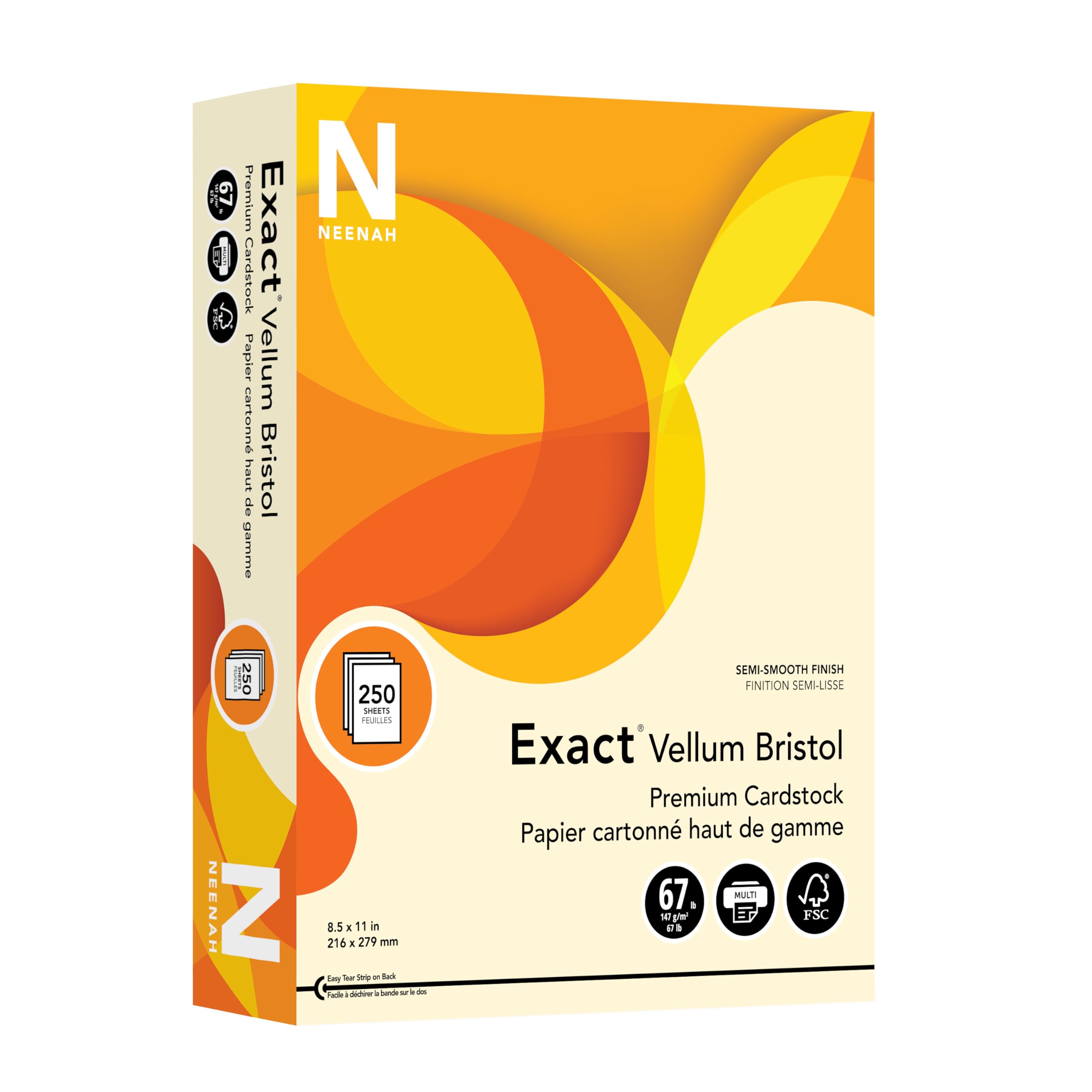 Neenah Exact Vellum Bristol Cardstock, 8.5" x 11", 67 lb/147 gsm, Ivory, 250 Sheets (81368)