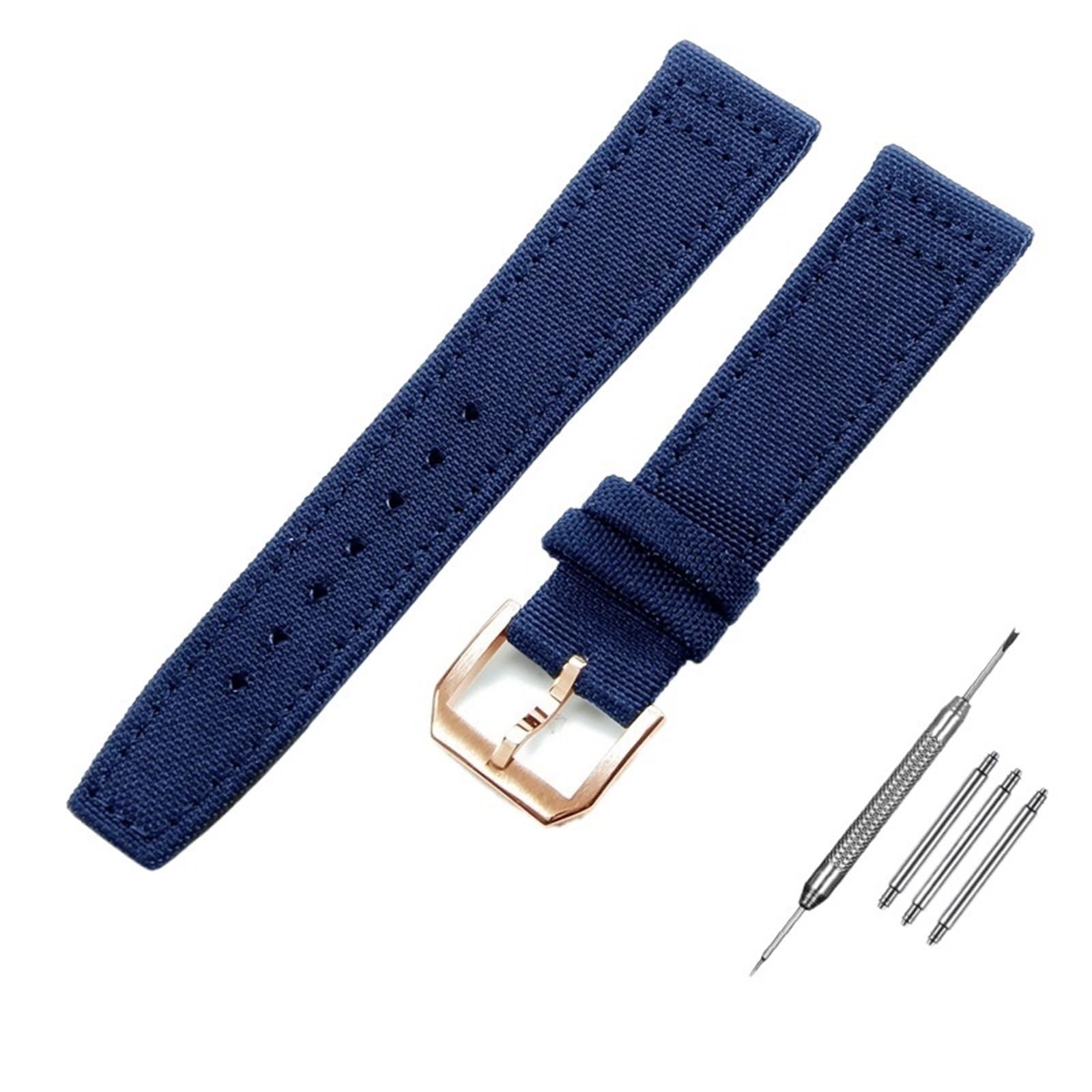 20mm 21mm 22mm Nylon Canvas Cinturino per IWC PILOT Portogallo PORTOFINO Cinturino in Tessuto Fibbia Pieghevole Cintura in Pelle di Vacchetta, 22mm, Agata