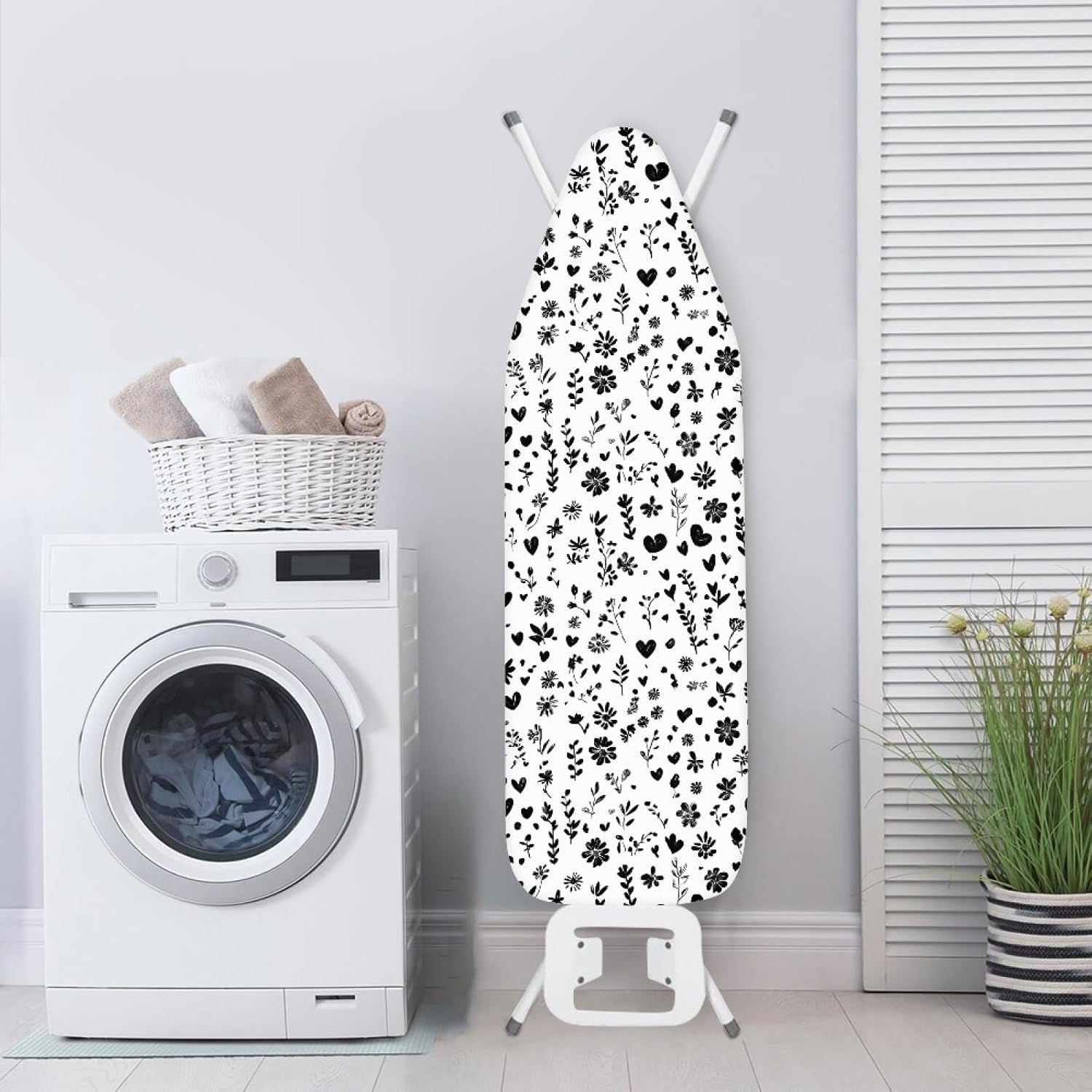 Ironing Board Cover 14x48 Black Flower Branch Iron Board Cover with Padding Heat Reflective,Scorch Resistant Thick Padding,Snug Fit Non-Slip Nose Pocket Fastener Straps Elastic Edges
