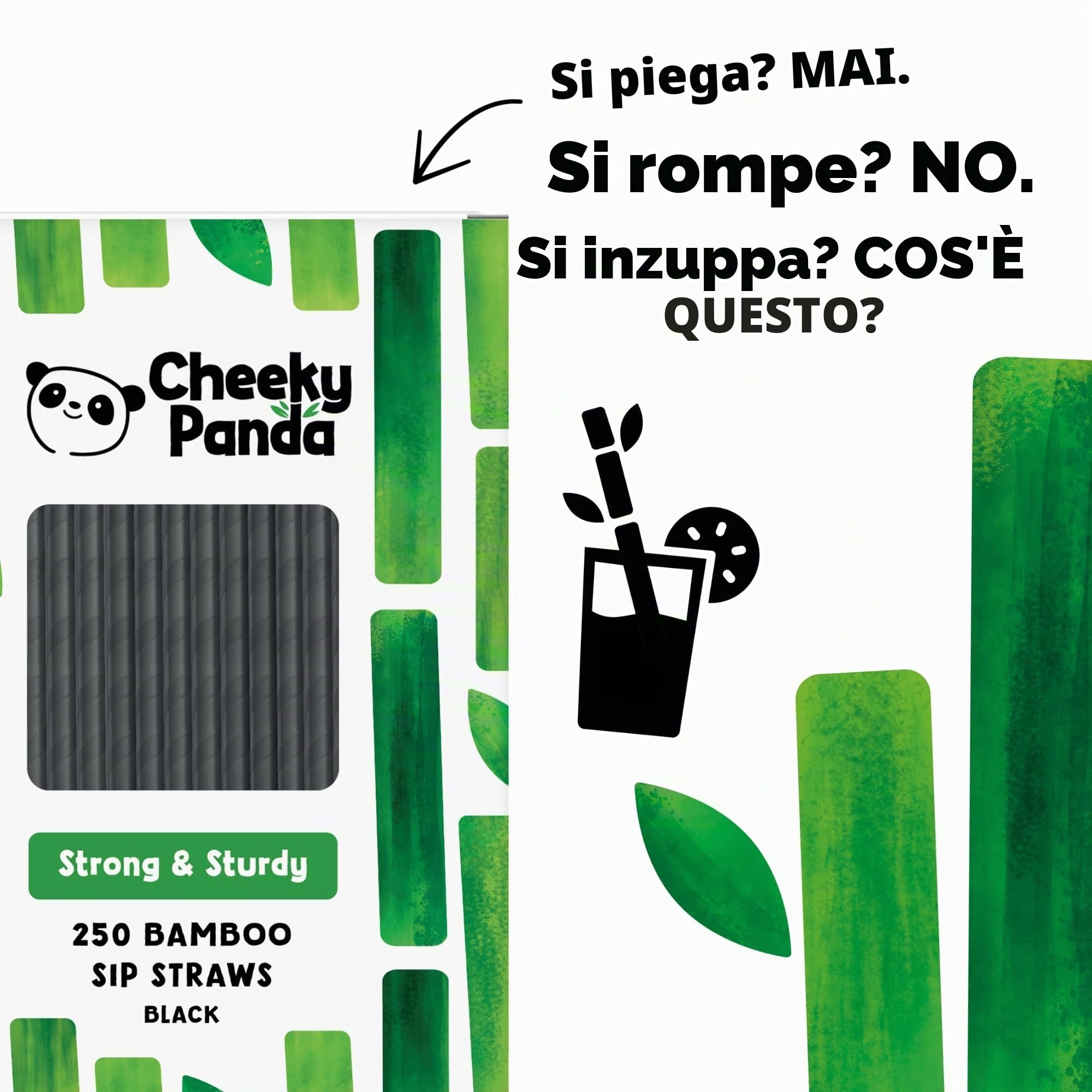 Cheeky Panda Nere Bamboo Cocktail - 250 Cannucce da 140mm