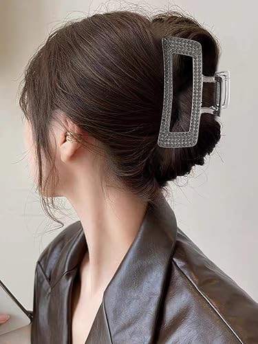 Miniatura 9 de WORTL Pinzas grandes de metal cuadradas de 3.5 pulgadas, paquete de 4 abrazaderas de pelo con diamantes de imitación para mujeres y más delgadas,