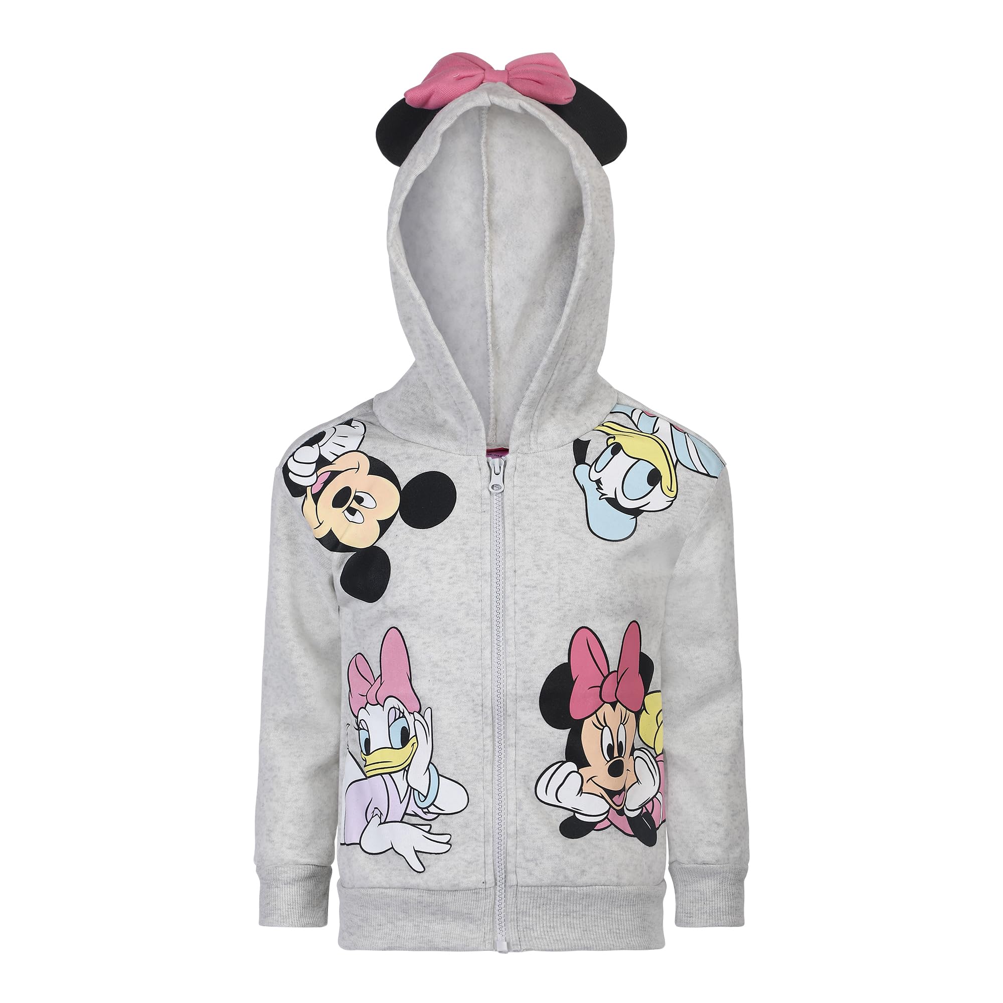 Disney Minnie Mouse and Friends Felpa con cappuccio, maglietta e pantaloni per bambine e grandi, rosa e grigio chiaro