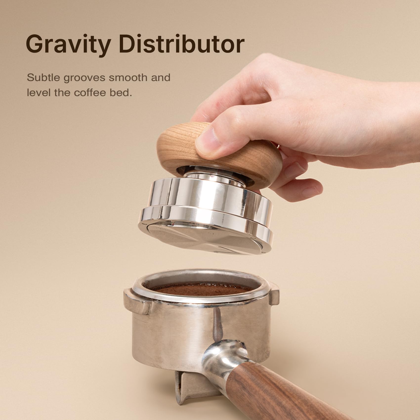 TIMEMORE Juego de prensos, 58,4 mm con herramienta WDT, prensa autonivelante y distribuidor de gravedad para la preparación profesional de café – Excursión de madera