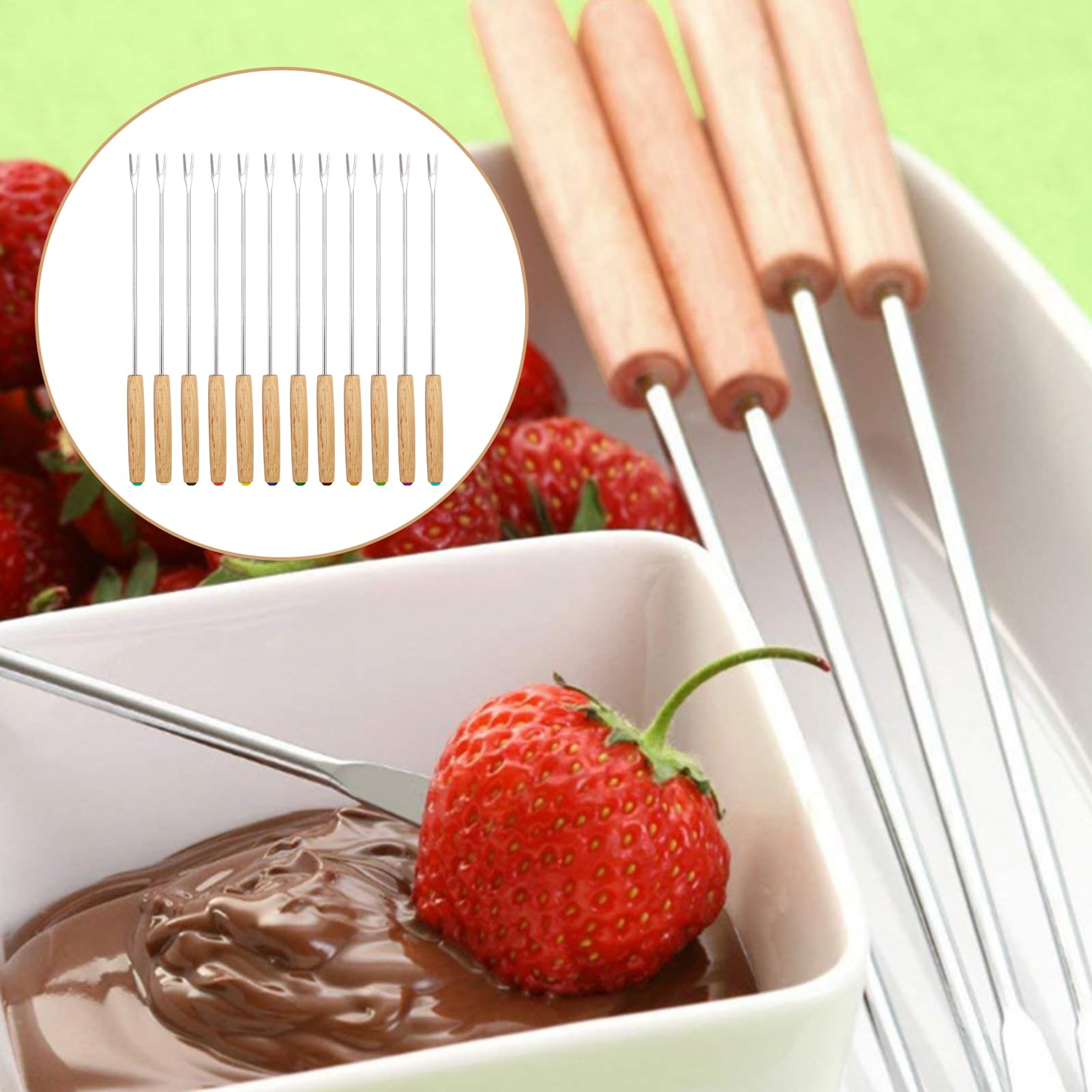 6 Forchette Per Fonduta In Acciaio Inox Con Manico Legno - Per Cioccolato, Formaggio, Frutta - Foto 4