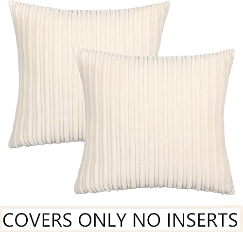 Miniatura 6 de UGASA - Juego de 2 fundas de almohada de terciopelo suave de 22 x 22 pulgadas, decorativas, de pana a rayas en ambos lados, fundas de cojín