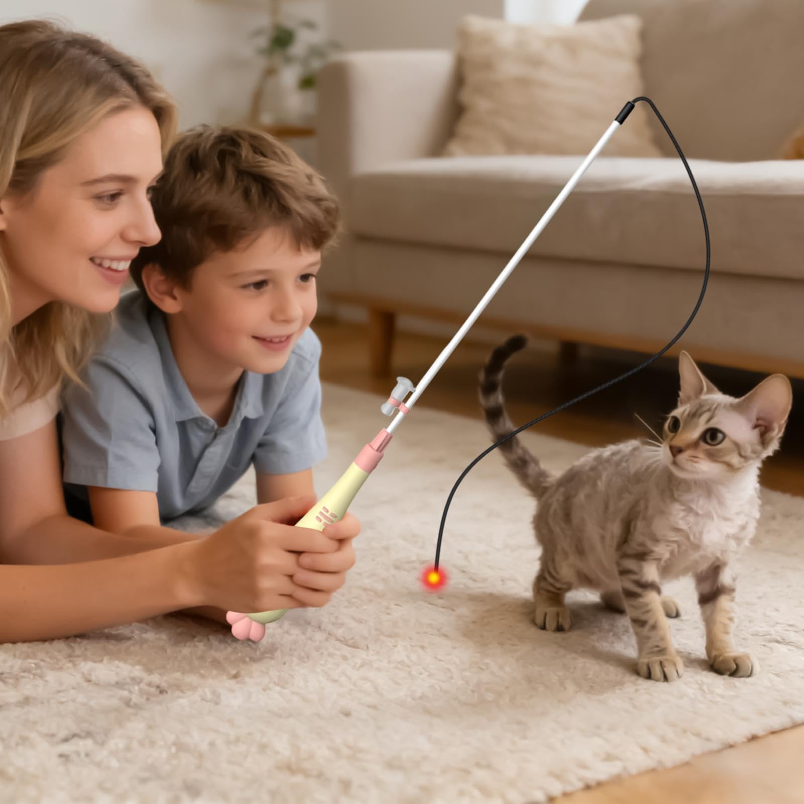 Genérico Juguete con Vara para Gatos Juguete de Estimulación con Luz | Mango con Forma de Zanahoria para en Casa, Salón o Apartamento: Fomenta Actividad, Previene Aburrimiento