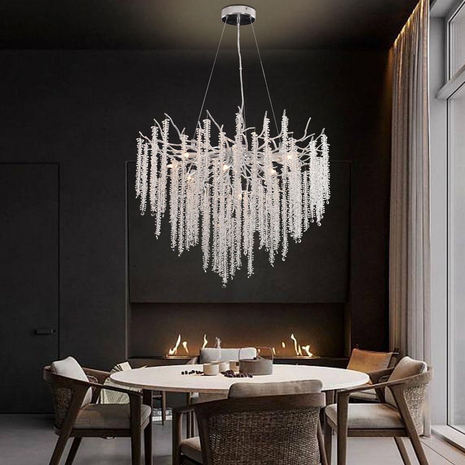 AHXIAOZN Lampadario moderno in cristallo, luci rotonde per lampadari G9, lampada a sospensione in cristallo K9, per soggiorno, sala da pranzo, ristorante (argento, 80 cm)
