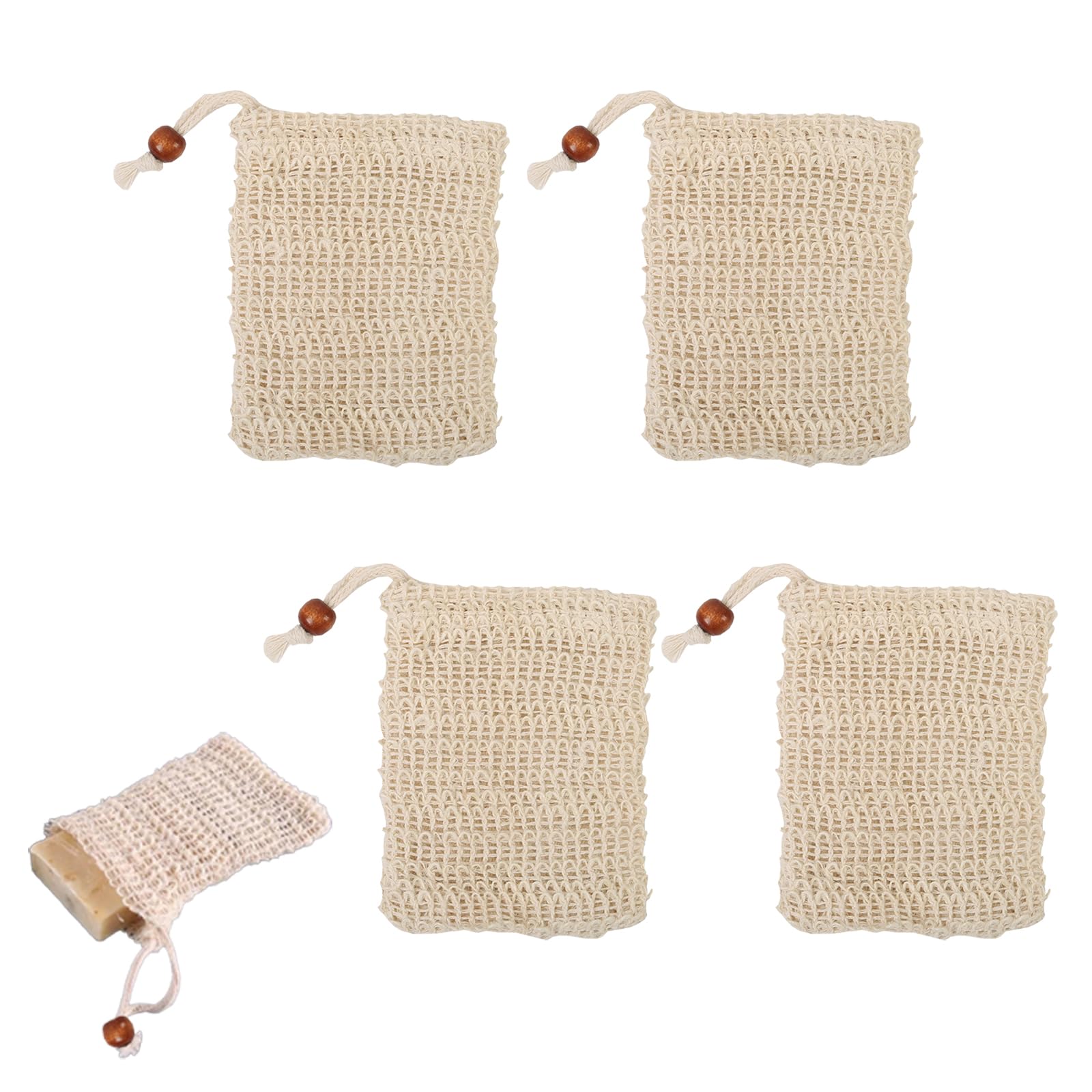 Lot de 4 sacs à savon solides avec étiquettes colorées pour distinguer les sachets de savon - Extra grands pour shampooing solide, sac de douche, sac en filet, sac à savon de voyage