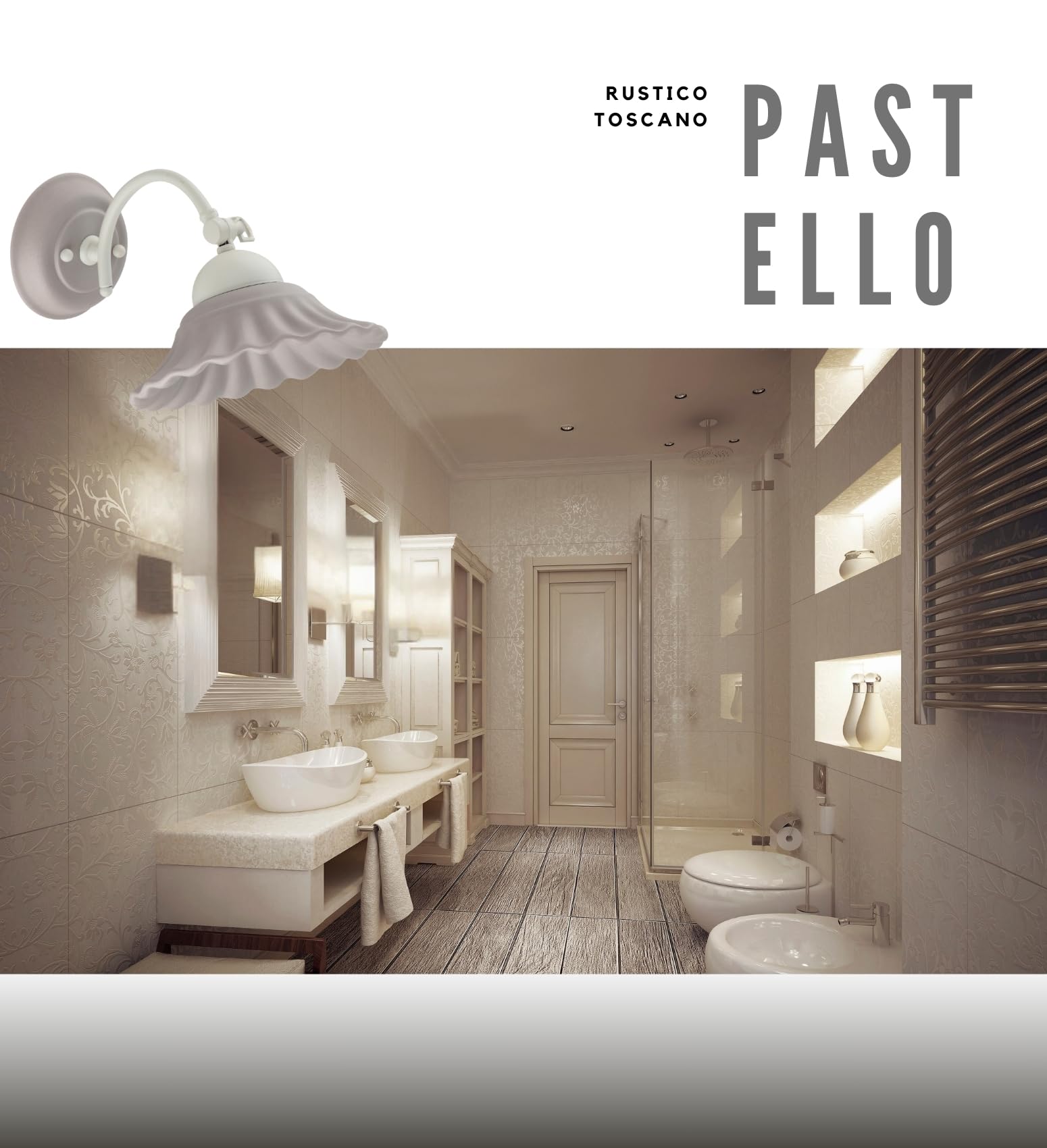 VANNI LAMPADARI- Applique da Parete Interno Pastello- Lampada da Parete con Braccio Orientabile in Ceramica Decorata a Mano - Applique Camera da Letto - Applique Bagno - Cucina – Soggiorno, Grigio