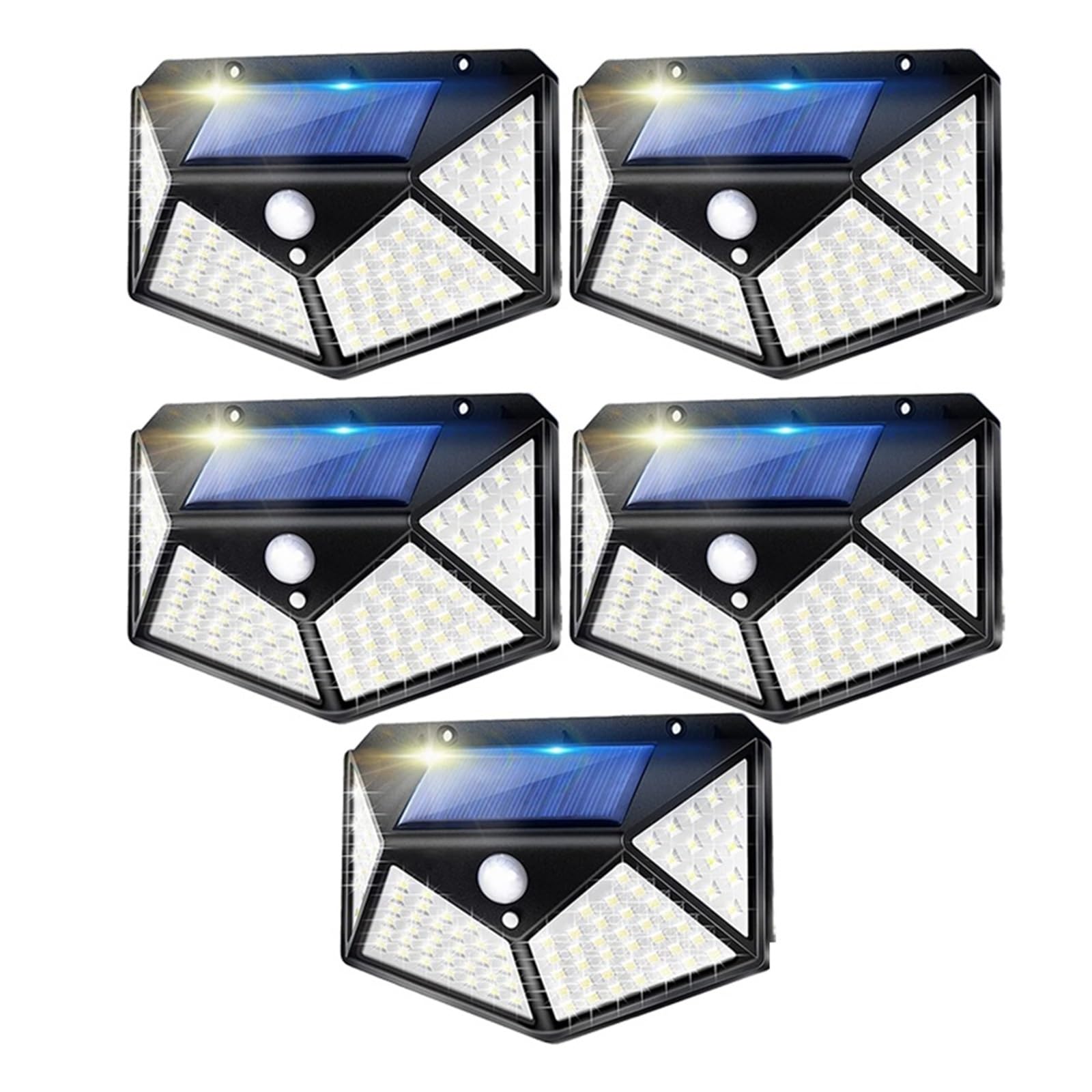 Focos LED Exterior Solares, Luces solares al aire libre 100 LED Sensor solar Luz de movimiento 3 modos Lámpara inalámbrica solar al aire libre IP65 Luces de pared impermeables para Jardín, Patio, Cami