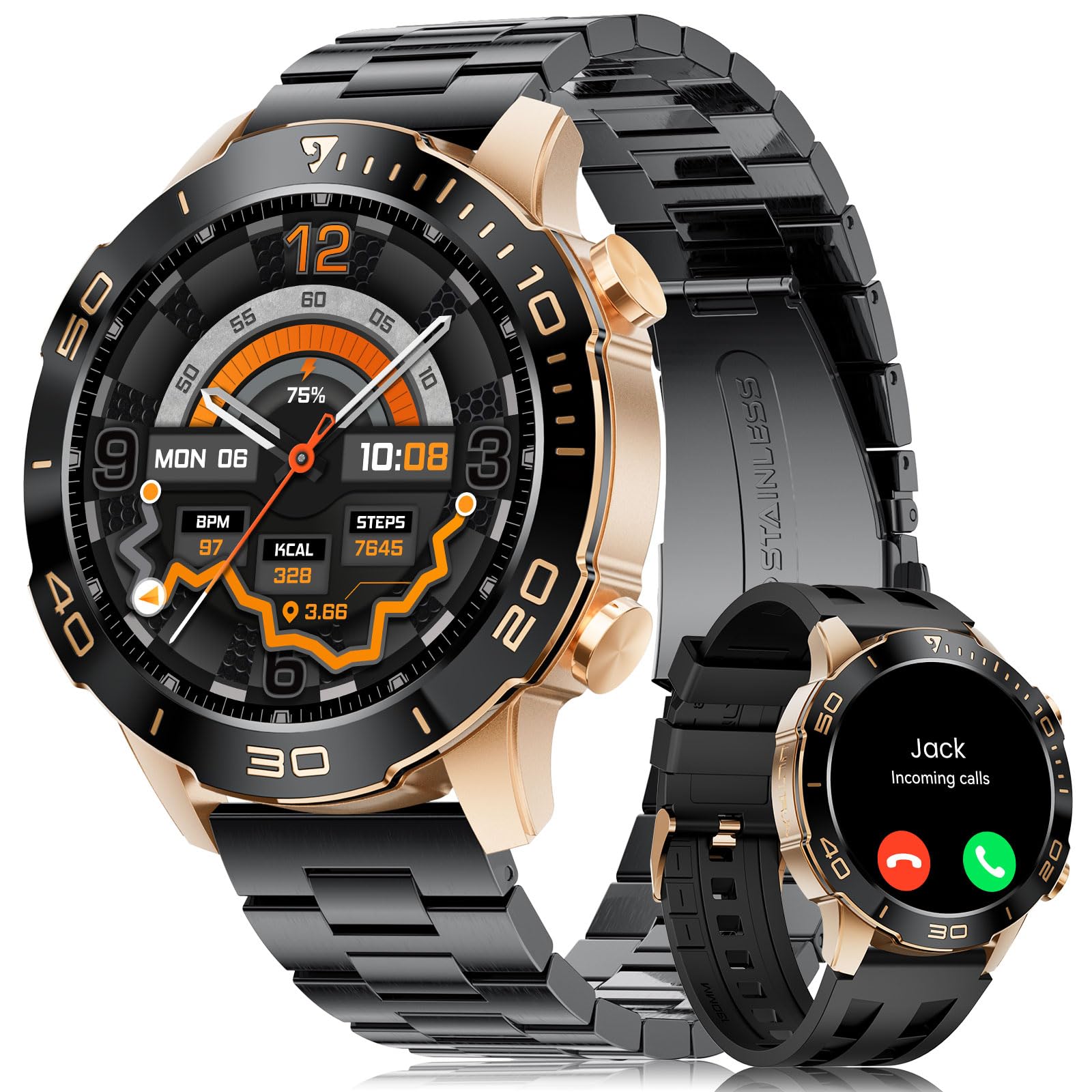 Montre Connectée Homme, Sports/D'affaires, 1,43" AMOLED Écran Smartwatch Homme avec Appel Bluetooth, IP68 Étanche, 170+ Modes Sportifs/Fréquence Cardiaque/Sommeil Compatible Android iOS, NoirAmbre