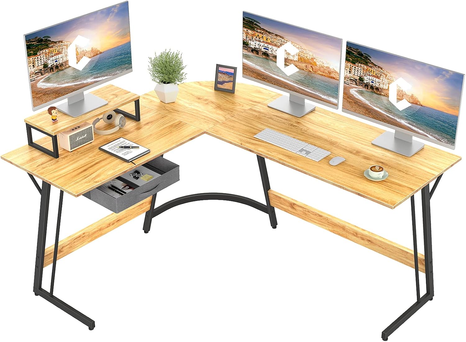 CubiCubi Modern L-Shaped Desk Computer Corner Desk, 59.1" Home Office Writing Study Workstation with Small Table, Space Saving, Easy to Assemble