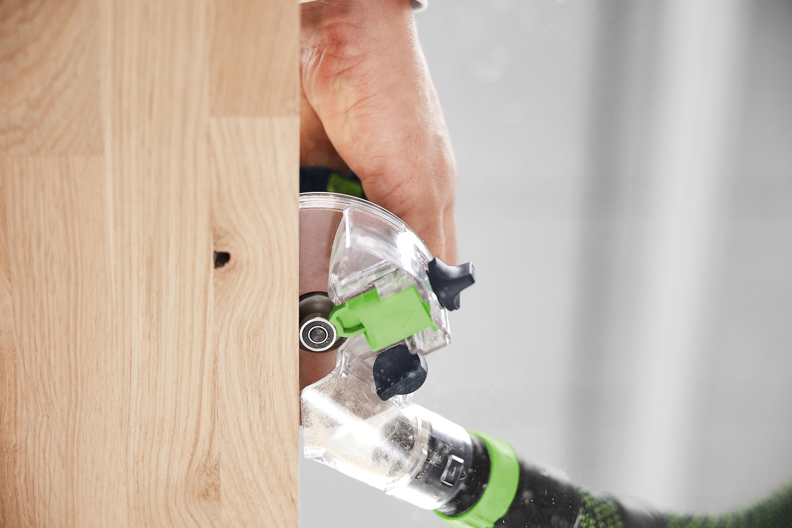 Festool Fresadora de Cantos OFK 500 Q-Plus R3, 450 W | Ajuste de profundidad 1/10 mm - Suela de tejido duro - Parada de husillo - Peso 1,4 kg