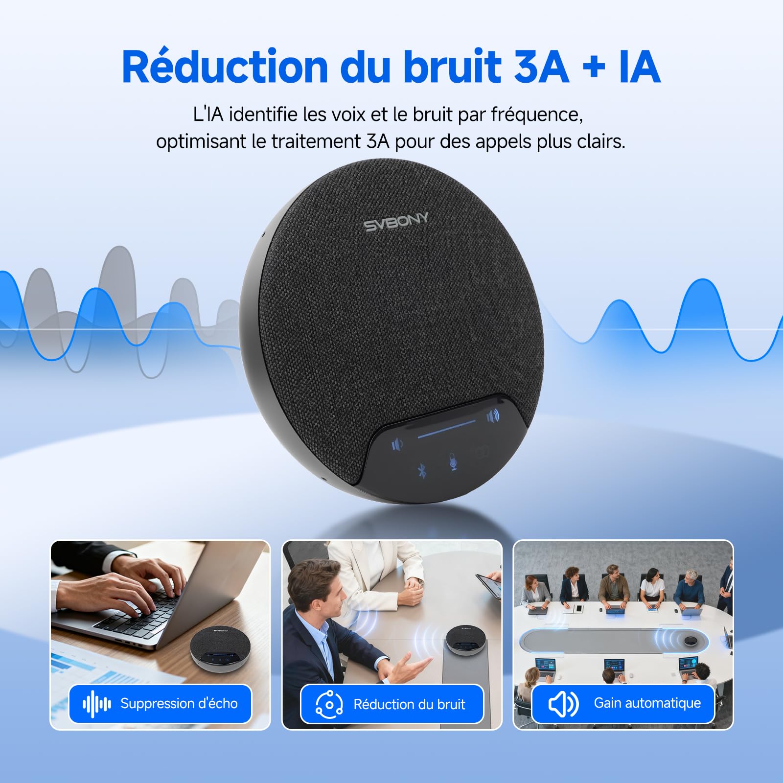 SVBONY O1 Micro de Conférence(2 Pack) pour 10-20 Personnes | Réduction Bruit 3A+IA 8 Micros, 10m, Capture 360°, Liaison Stabilisée UHF, avec Type-C&Dongle pour Grande salle de conférence
