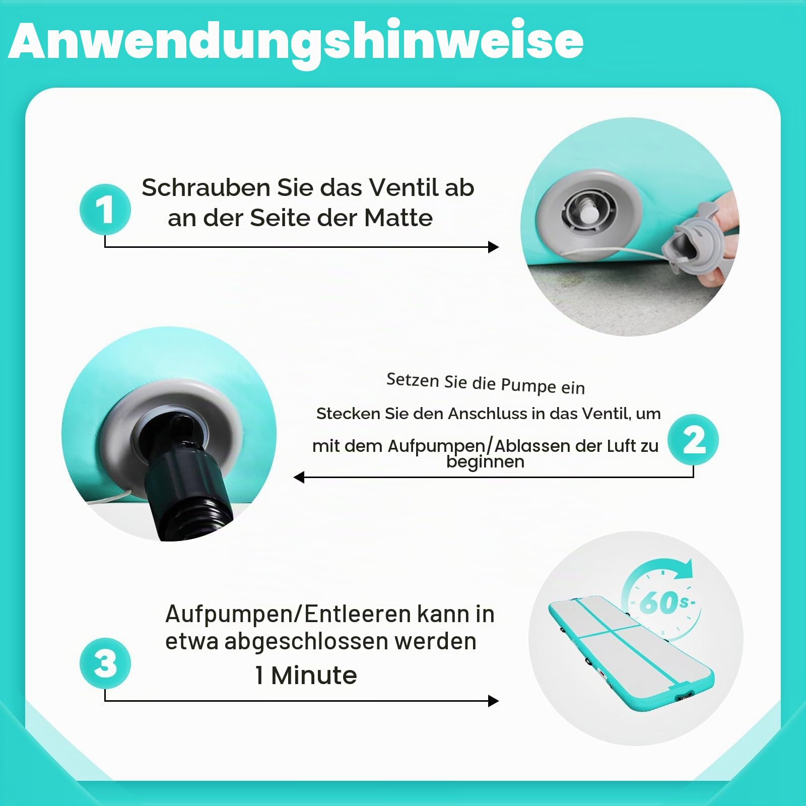 FBSPORT Airtrack Matte 4m Trainingsmatte, 20cm Dicke Tumbling Matten mit Luftpumpe und Tragetasche, Gymnastikmatte für Zuhause/Yoga/Outdoor/Tumbling/Gym/Training/Cheerleading/Wasser