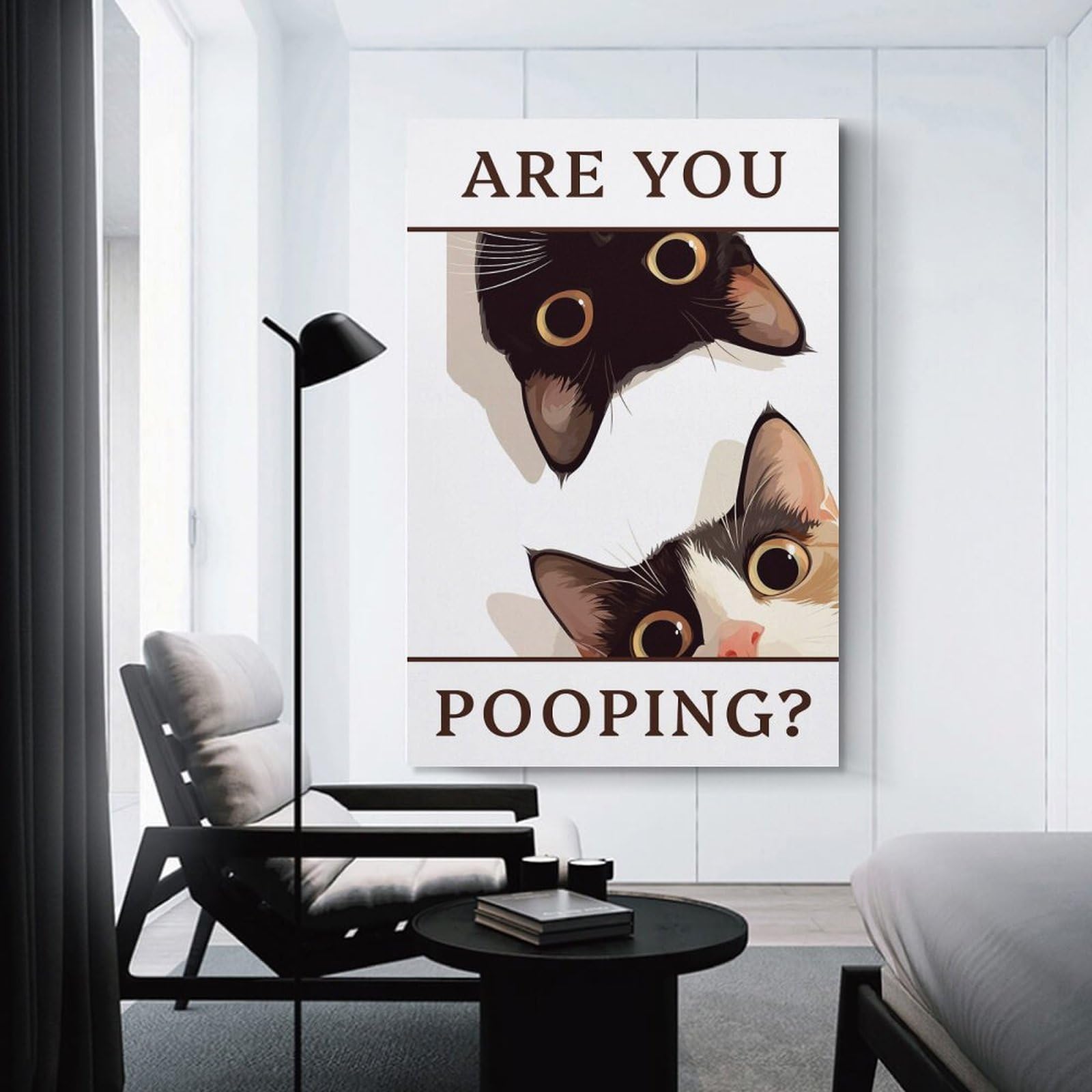 Junmoney Funny Bathroom Cat Meme Canvas Wall Decor 24x36inch(60x90cm), for Study, Office Or Focused Interiors, Wall Art That Adds Style to Work Areas