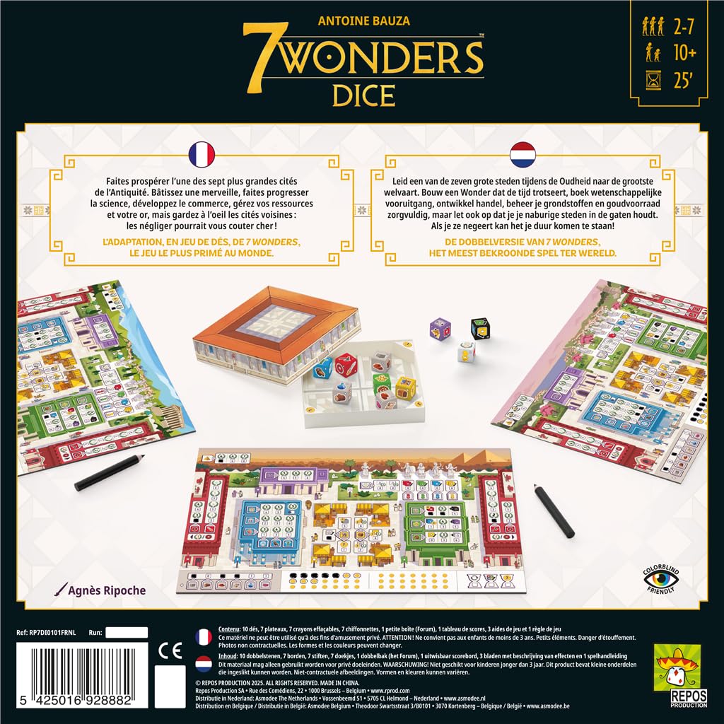 Repos | 7 Wonders Dice | Juego de Mesa | Desde 10 años | 2-7 Jugadores | Tiempo de reproducción: 25 Minutos | Versión FR/NL