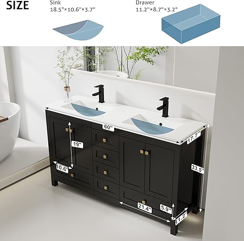 Miniatura 77 de eclife Tocadores de baño de 30 pulgadas con lavabo, moderno gabinete de almacenamiento de baño de madera gruesa con fregadero empotrado, drenaje