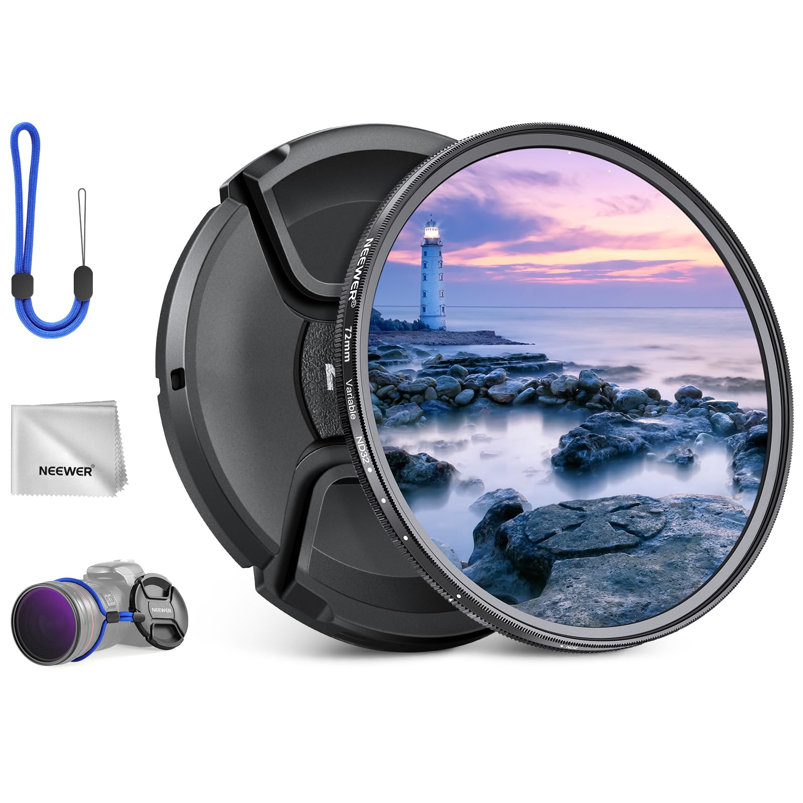 NEEWER 72mm ND2-32 (1-5 Stops) Variable ND Filter with Lens Cap, Cleaning Cloth, Precise Neutral Density Adjustment, Multicoated Optical Glass, Camera Photography Accessories