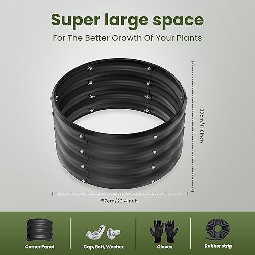 Miniatura 5 de ZXZYHFTY Kit de cama de jardín elevada galvanizada redonda, caja de maceta elevada negra para jardín, macetas elevadas redondas de metal grandes