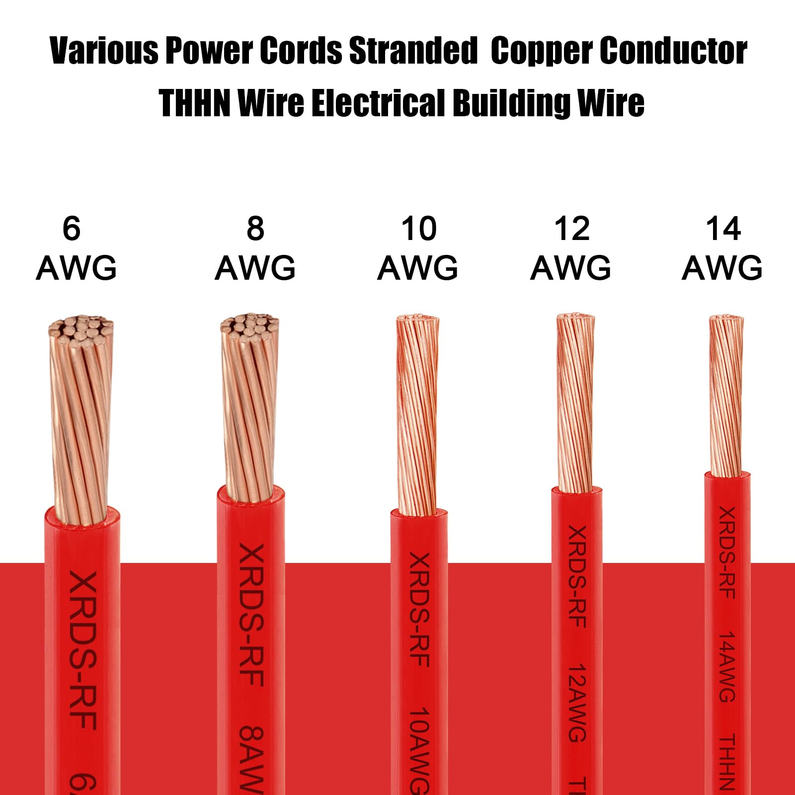 XRDS -RF Cable THHN de calibre 8, cable eléctrico de cobre trenzado rojo de 50 pies, 600 V, resistente al calor y al aceite, alambre de construcción de funda de nailon para uso en interiores y