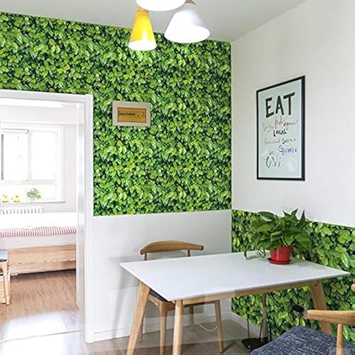 MyFun - Papel pintado de hojas verdes de la naturaleza, PVC autoadhesivo y removible, adhesivo de césped para pared, decoración de césped, 32.8 pies