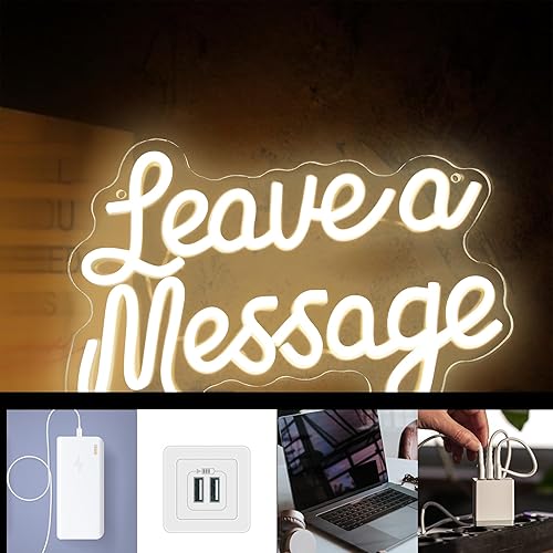 Miniatura 3 de Leave a Message - Letreros de neón para decoración de pared, letrero LED para libro de visitas, letrero de bienvenida, alimentado por USB para