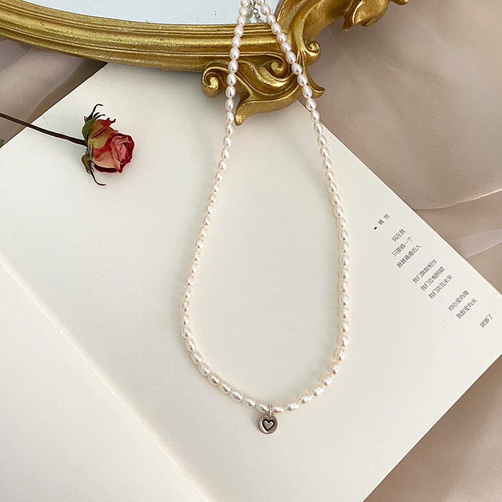 LOKILOKI Collar De Perlas De Agua Dulce Natural 925 Joyas De Corazón De Amor Pequeño De Plata Esterlina para Mujer Nuevo Regalo