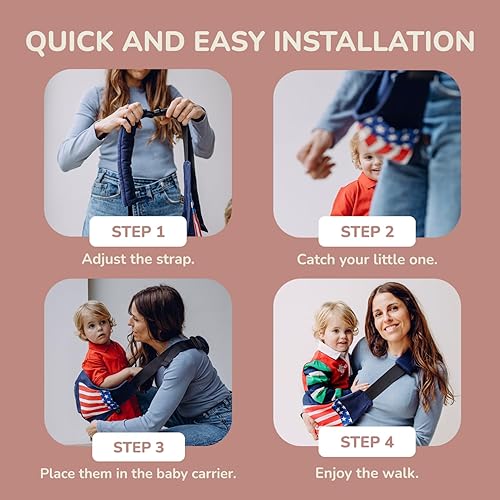 Miniatura 9 de Portabebés ergonómico ligero ajustable para niños pequeños con bolsillos con cremallera, acolchado de hombro, soporte antideslizante para padres