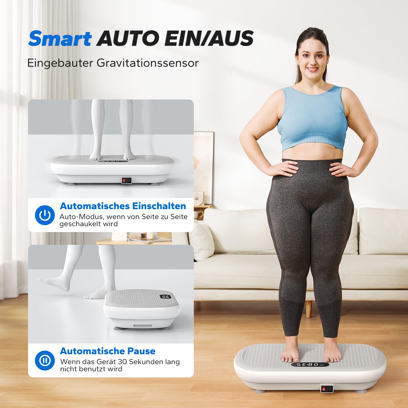 MERACH Leistungsstarke Vibrationsplatte für Workout und Shaping, 13 mm große Amplitude, 200 kg Gewichtskapazität, Silikonpedal, Integrierter Bluetooth-Lautsprecher