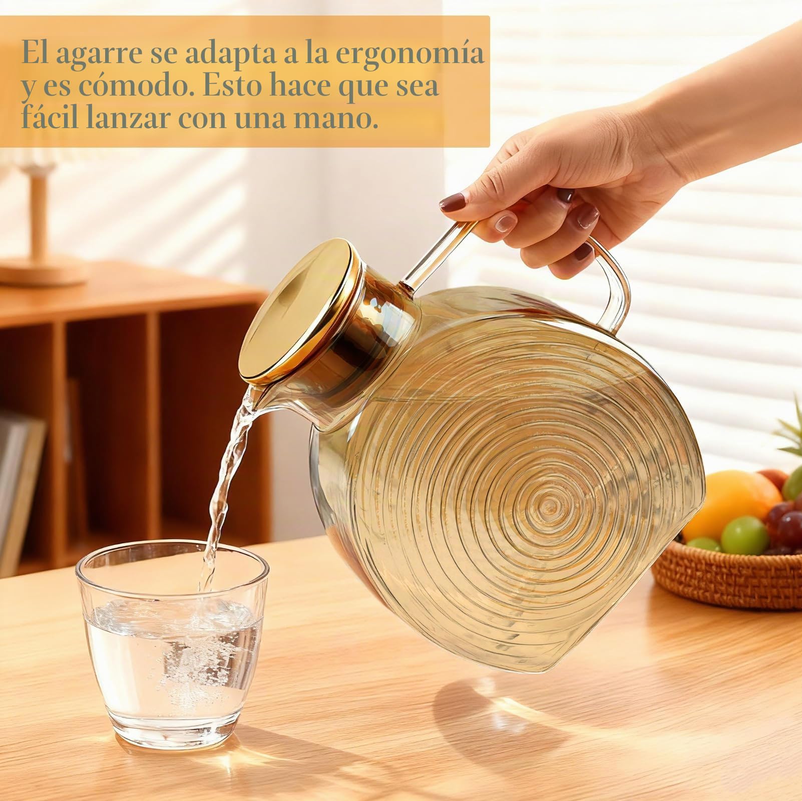Jarra de agua de 2,2 litros de vidrio de borosilicato, jarra de agua con tapa de acero inoxidable, a prueba de fugas para bebidas caseras/café/leche/té helado/vino/jugo
