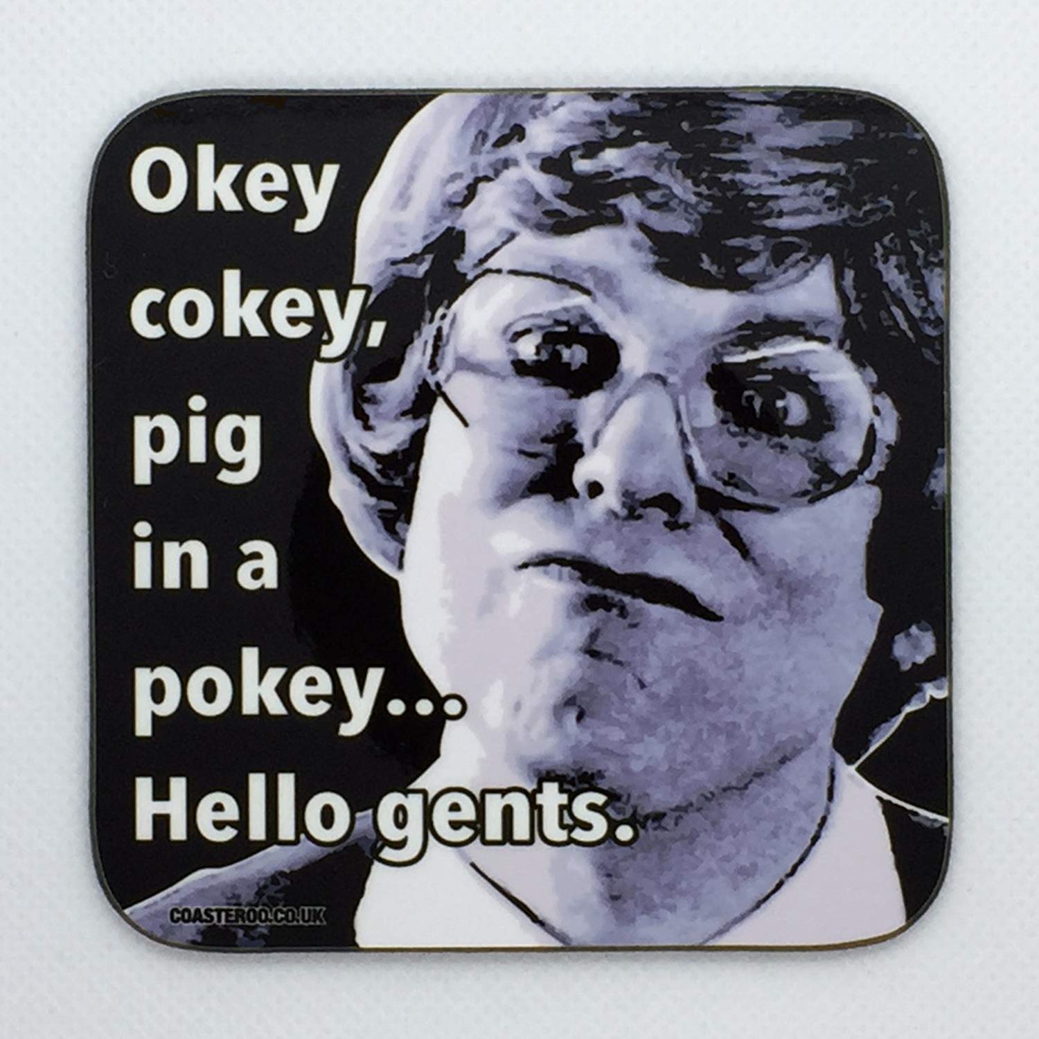 Coasteroo White Okey Cokey Pig In A Pokey - Pauline Campbell-Jones From League Of Gentlemen - Drinks Coaster - Hardboard - 9Cm X 9Cm - Gloss Finish