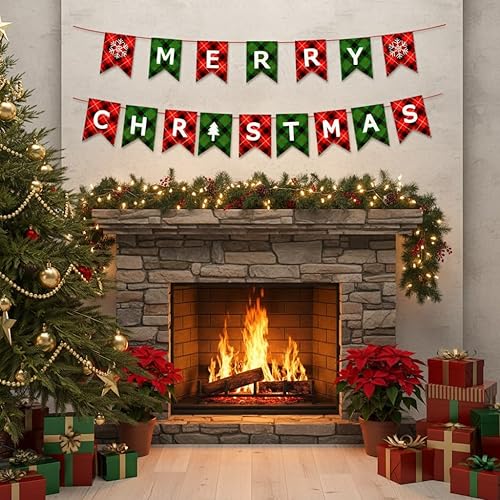 Cartel de Feliz Navidad con cuerda, letrero de papel para chimenea, pared y ventana, decoración de fiesta navideña para el hogar y la oficina,