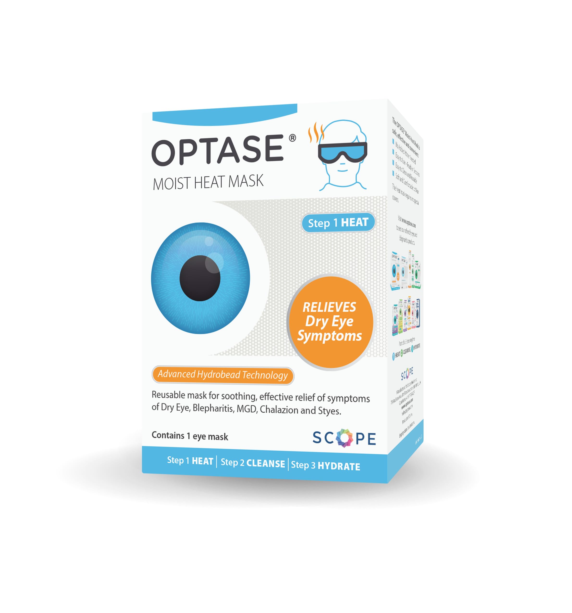 Optase Moist Heat Eye Mask - Washable and Reusable Heated & Cooling Gel Eye Mask - HydroBead Technology for Dry Eye Relief