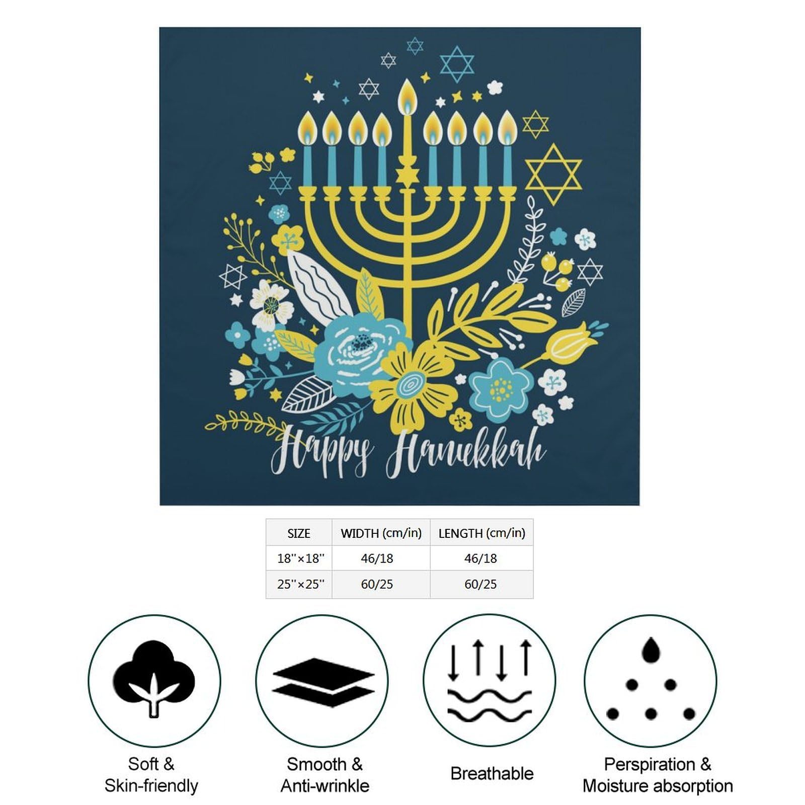 Csemeie Happy Hanukkah Bandana Hair Scarf Headband Adjustable Neckerchief for Men Women Decor