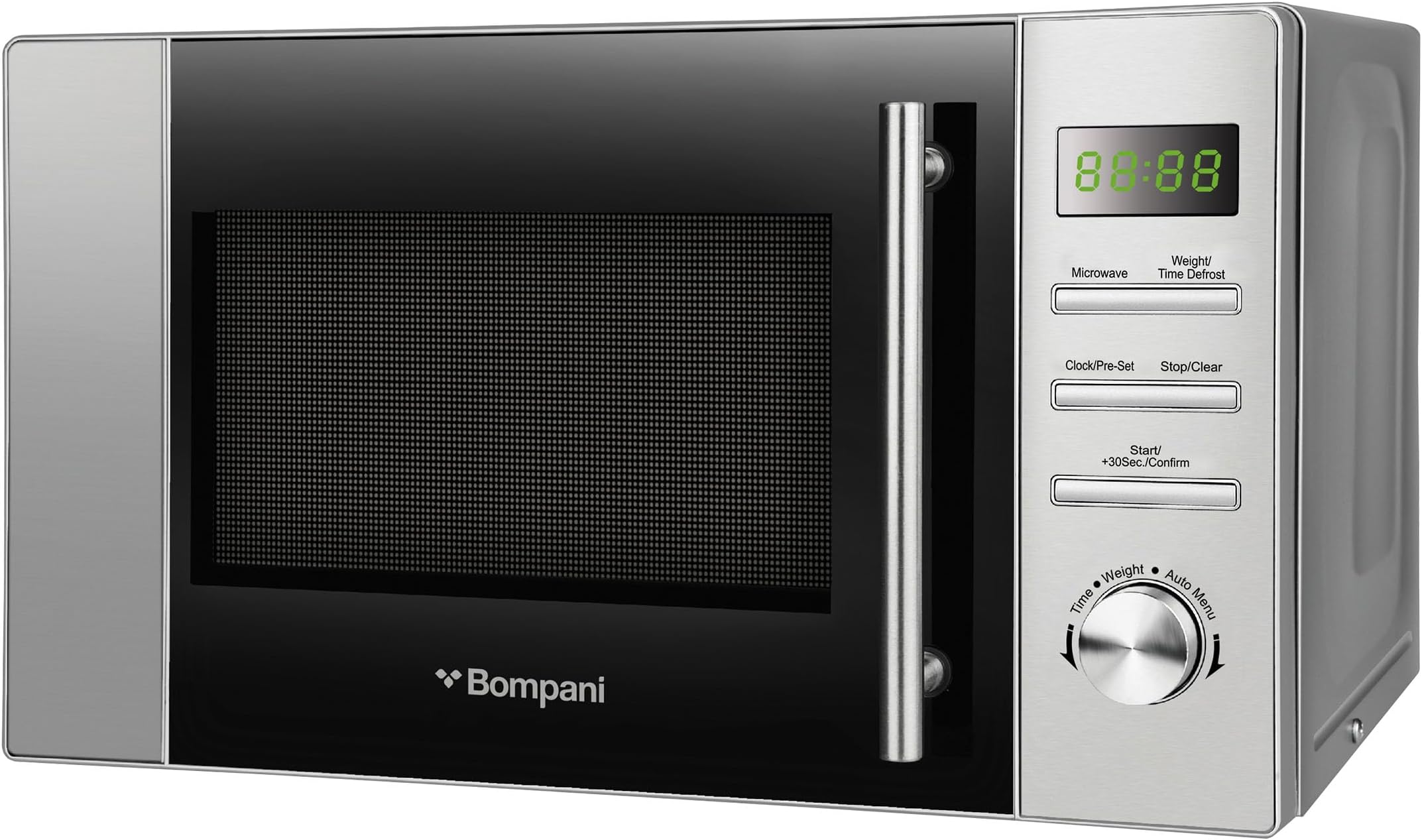 20L Digital Microwave Oven with LED Display & 8 Auto Cooking Menus | 5 Power Levels, Defrost by Weight & Time, Stainless Steel Finish 700W Output Power - BMO20DS